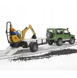 Džip Land Rover sa prikolicom i JCB mini bagerom i figurom BRUDER