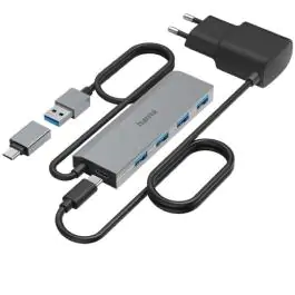 HAMA USB Hub, 4 Ports, USB 3.2 Gen 1,5 Gbit/s USB-C adapter i PSU