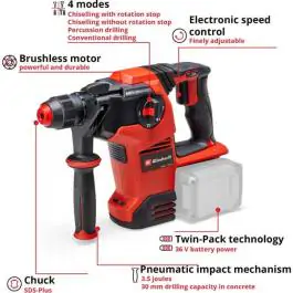 Einhell PROFESSIONAL Akumulatorski SDS-Plus Čekić TP-HD 36/30 Li BL +4 Solo – 36 V | 3.5 J | Brushless