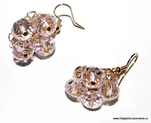 Minđuše sa roze kristalićima unikat ručna izrada 9812