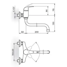 jednoručna slavina - baterija za sudoperu - lavabo, cevni izliv 200mm Perla JP322020 ROSAN