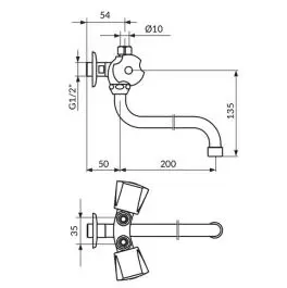 Dvoručna slavina - baterija za protočni bojler 1/2'' g. deo Keramic KK09102 ROSAN