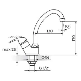 Jednoručna slavina - ventil za hladnu vodu, izliv 130mm Perla JP531130 ROSAN