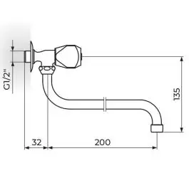 Jednoručna zidna slavina - ventil 1/2'' g.deo - donji izliv 18mm KLASIK FUMME Rosan AF52S200