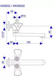 Slavina-Baterija za protočni bojler 1/2"gornji deo ovalni izliv 150mm Klasik ROSAN