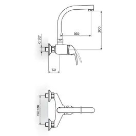 Slavina-Baterija za sudoperu - lavabo J 200mm King ROSAN