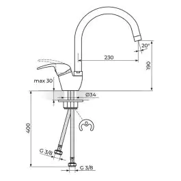 Slavina-Baterija za sudoperu izliv 230mm King ROSAN