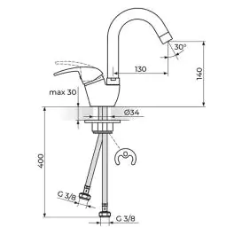 Slavina-Baterija za sudoperu izliv 130mm King ROSAN