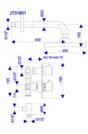 Thermo2 - Uzidna baterija za tuš kadu sa uzidnim i ručnim tušem ROSAN
