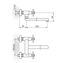 Slavina-Baterija za sudoperu - lavabo donji izliv 150mm XO ROSAN