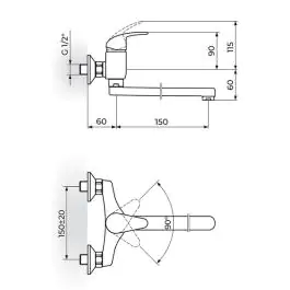 Jednoručna slavina - baterija za sudoperu - lavabo, ovalni izliv 150mm Perla JP321015 ROSAN