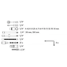 Gedora 1/4" komplet 45 kom PVC pakovanje Festa