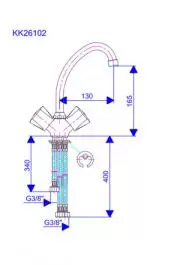 Dvoručna slavina - baterija za protočni bojler - stojeća 3 cevi, kraći izliv (130mm) Keramic KK26102 ROSAN
