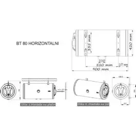 Termorad bojler inox BT-80 horizontalni beli desni