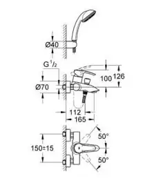 Jednoručna zidna slavina-baterija sa tušem za kadu EUROSTYLE za hladni i toplu vodu hromirana Grohe