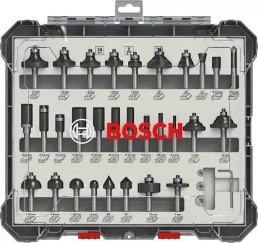 Komplet raznih glodala, 30 komada, prihvat 8 mm Bosch - proizvod na akciji