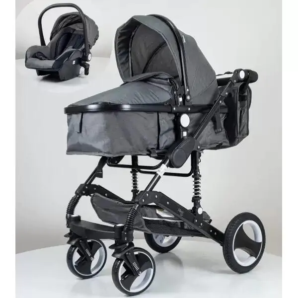 Kolica za bebe sa auto sedištem MARSI 600-1 siva-crni ram