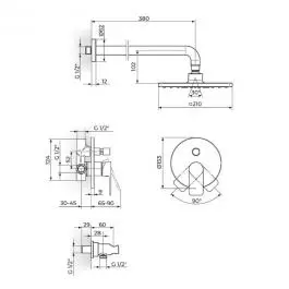 Uzidna baterija sa zidnim tušem 210x210mm i ručnim tušem 231601B ROSAN