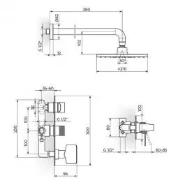 Uzidna baterija sa zidnim tušem 210x210mm i ručnim tušem 231605B ROSAN