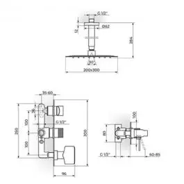 Uzidna baterija sa plafonskim tušem 210x210mm i ručnim tušem 231607B ROSAN