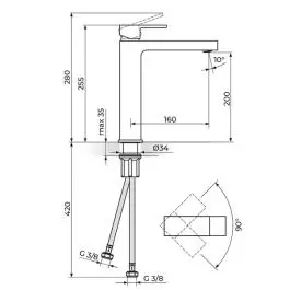 Slavina - baterija za lavabo Quadro L 160mm ROSAN