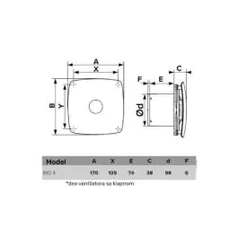 Izduvni ventilator 100mm RIO4/CRNI