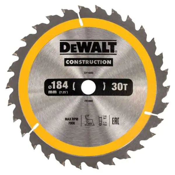 DeWalt DT1940 list kružne testere za građevinske materijale, 184 mm, 30T