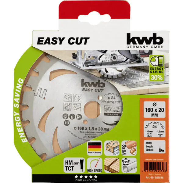 KWB 49584538 Easycut rezni disk za cirkular 160x20, 24Z, HM, za drvo/metal(nonFe)/plastiku, Energy Saving