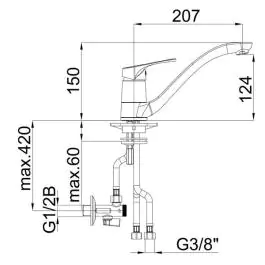 HERZ Baterija za sudoperu PROJECT M20 3 cevi sa ugaonim ventilom 200mm