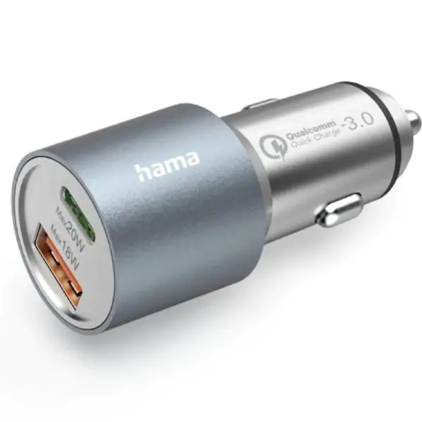 Hama brzi auto punač 1xUSB-C PD, 1xUSB-A QC, 38 W, metal