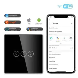 Wi-Fi smart prekidač svetla bez N provodnika 3x10A WFPS-G03/BK