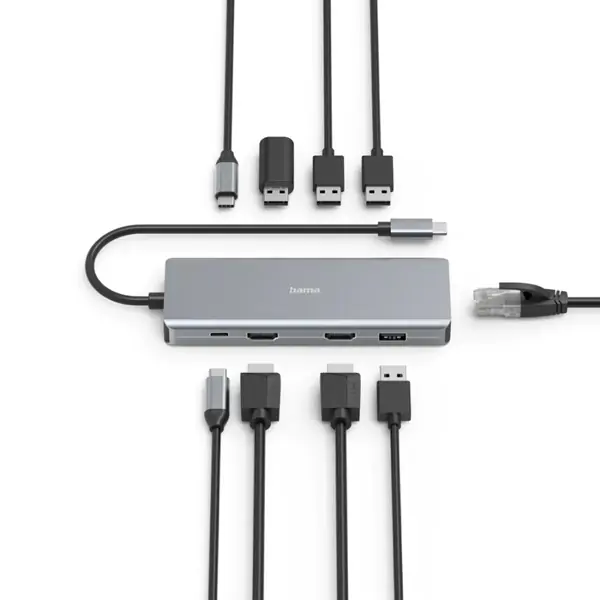 USB-C Hub 9 portova 2 x HDMI USB-A USB-C LAN Hama