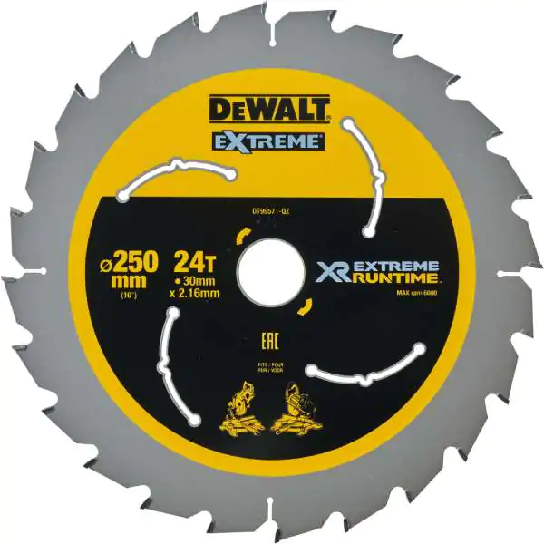 DeWalt DT99571 list za kružnu testeru 250mm, 24 zuba – za brzo sečenje sa akumulatorskim alatima - proizvod na akciji
