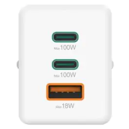 Brzi punjac, GaN, 2x USB-C PD, 1x USB-A, 100W beli