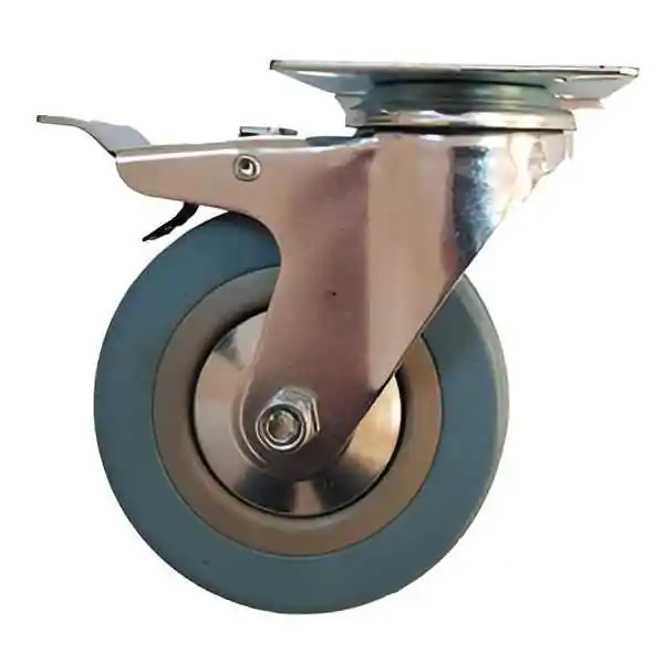 Točak gumeni (sivi) okretan sa kočnicom na pločici 75mm