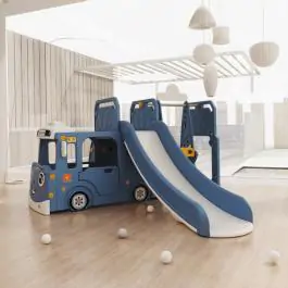 Dečiji plavi vozić sa toboganom, ljuljaškom i ostavom za igračke