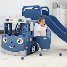 Dečiji plavi vozić sa toboganom, ljuljaškom i ostavom za igračke