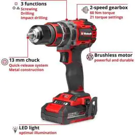 Einhell PROFESSIONAL Cordless Impact Drill TP-CD 18/60 Li-i BL (1x2,0Ah)
