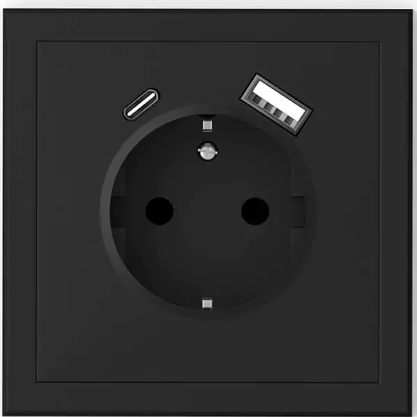 Šuko utičnica sa USB A+C portom, crna