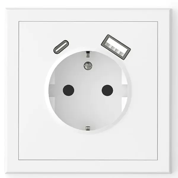 Šuko utičnica sa USB A+C portom, bela