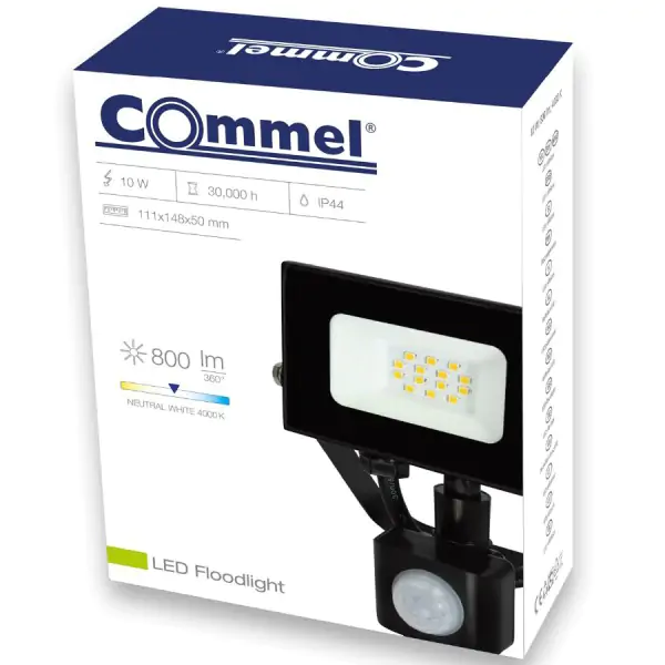 LED reflektor senzor 10W 4000K, 800lm 30kh, crni