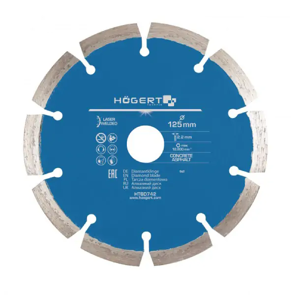 Hogert HT6D742 rezni segmentirani dijamntni disk, 125 mm, laserski varen