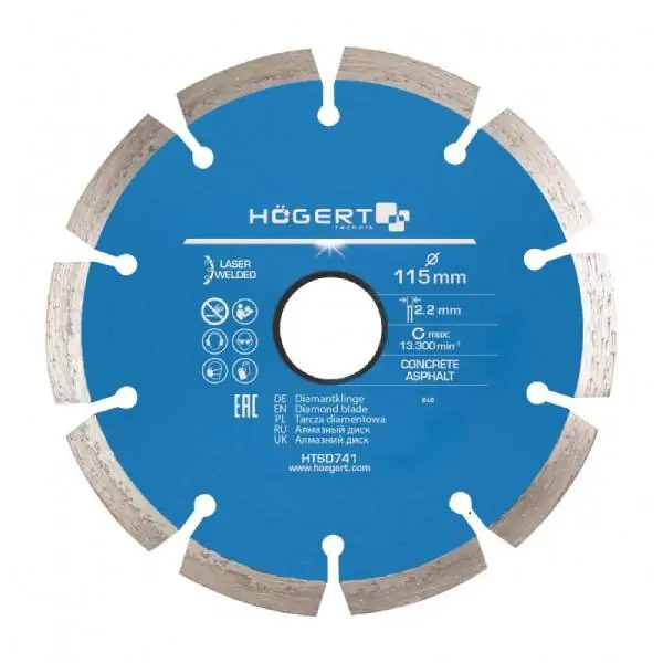 Hogert HT6D741 rezni segmentirani dijamntni disk, 115 mm, laserski varen