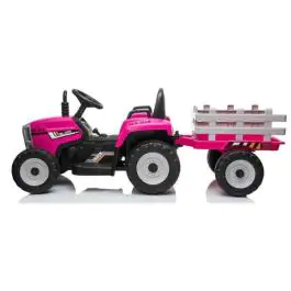 Traktor akumulatorski za decu Roze sa prikolicom i daljinskim