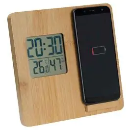 Stoni sat od bambusa sa digitalnim displejom i bežičnim punjačem