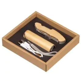 Set baterijska lampa i džepni nož od bambusa FREDI SET