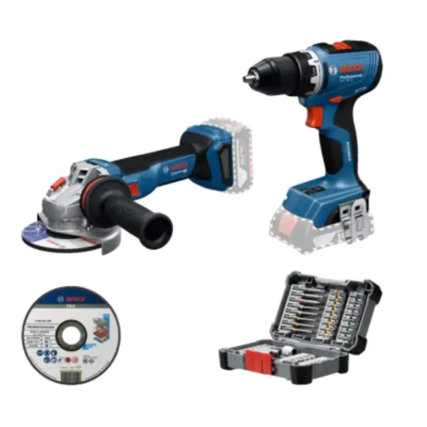 Bosch akumulatorski set Bosch GSR 18V-65 + GWS 18V-11 + 45-delni set bitova, 0615A50091