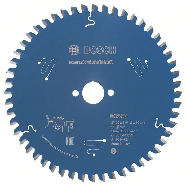 List kružne testere Expert for Aluminium Bosch 2608644095, 165 x 20 x 2,6 mm, 52