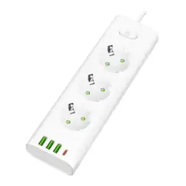 PROSTO produžni kabl sa 3 utičnice, USB i USB-C priključcima, beli
