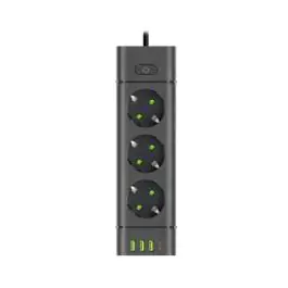 PROSTO produžni kabl sa 3 utičnice, USB i USB-C priključcima, crni